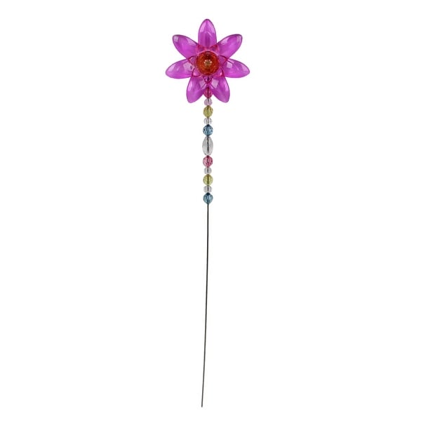 21" Fuchsia Pink And Yellow Beaded Acrylic Blooming Daisy Metal Garden Pick - N/A