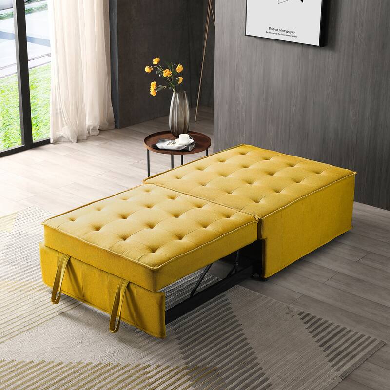 Multipurpose Linen Fabric Ottoman Lazy Sofa Pulling Out Sofa Bed - Yellow