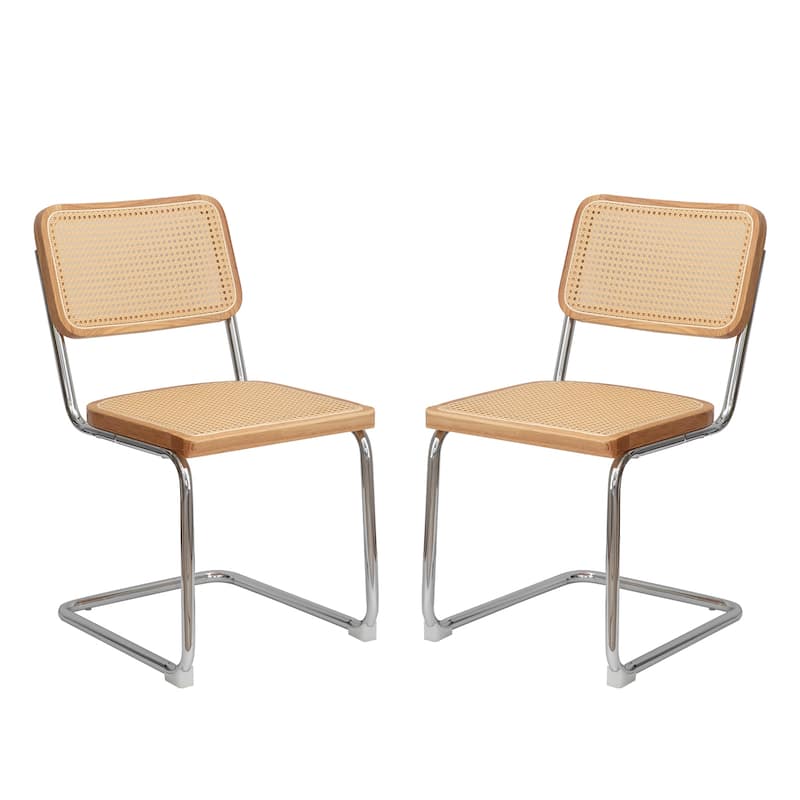 Dining Chairs Set of 2, Velvet Rattan Side Accent Chairs with Chrome Legs, Modern Mid Century Breuer Designed Chairs