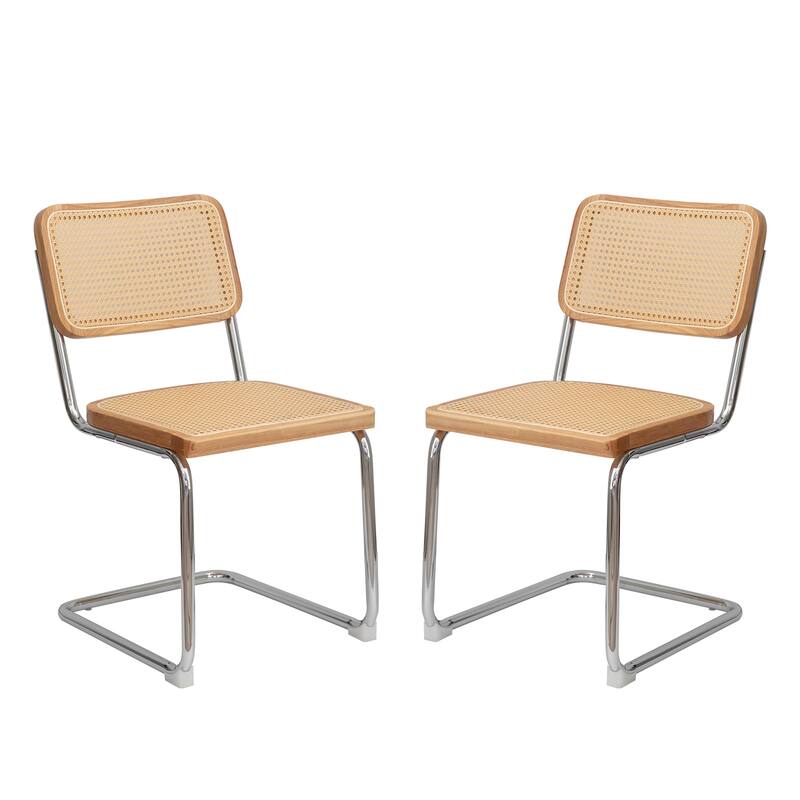 Dining Chairs Set of 2,Velvet Rattan Side Accent Chairs with Chrome Legs,Breuer Designed Chairs,Upholstered Chairs