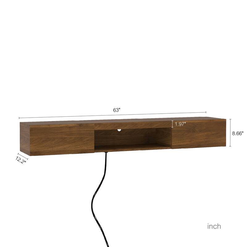 63" Modern Floating TV Stand Wall Mounted with 16 Color LEDs, Floating TV Cabinet Entertainment Center for 55 60 65 Inch TV