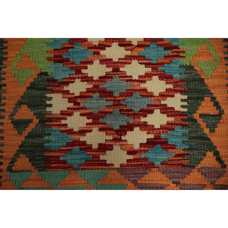 Hand Woven Oriental 100% Wool Carpet Southwestern Geometric Oranges & Rust Kilim Runner Rug - 6' 6'' X 2' 3''