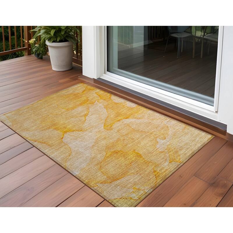 Almilo Artistic Abstract Weather Resistant Versatile Elegance Outdoor Rug - 2' x 3' - Orange