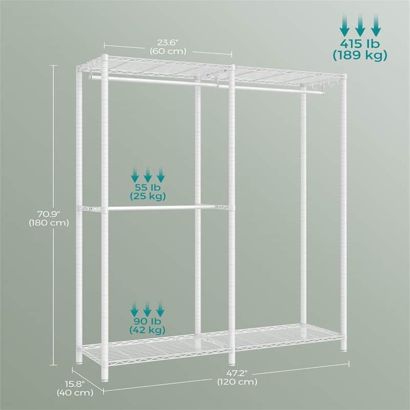 Freestanding Wardrobe Closet - 15.8"D x 47.2"W x 70.9"H