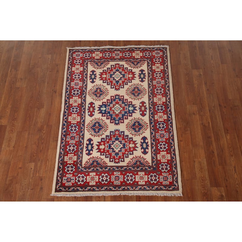 Kazak Accent Rug Hand-Knotted Oriental Wool Carpet - 2'11" x 4'2"