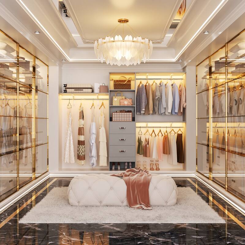 Rackcog 120'' Adjustable Closet Organizer with Drawers, Closet System with DIY Shelves for Reach-in and Walk-in Closet