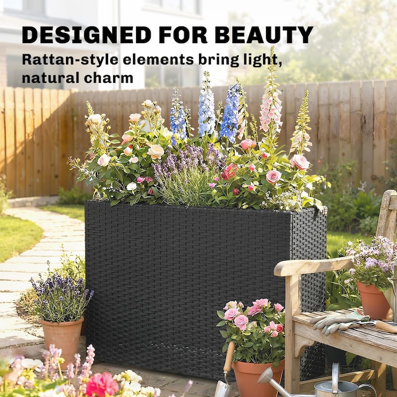 Outsunny Raised Garden Bed with Adjustable Foot Pads for Patio, Balcony, PE Rattan Wicker Planter