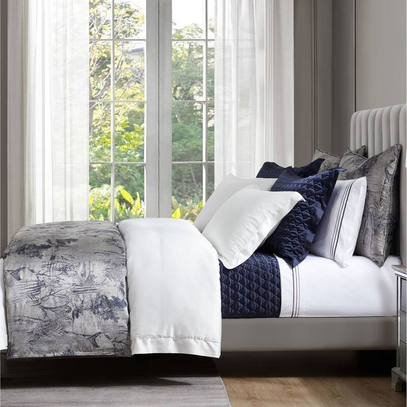 HiEnd Accents Pastoral Jacquard Modern Luxury Bedding Metallic Tree 3 Piece Comforter Set - Silver - King