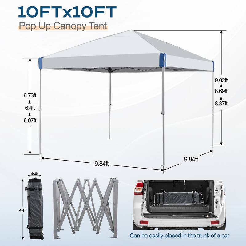 Aoodor 10' x 10' Outdoor Pop Up Canopy Tent, Commercial Instant Reinforce Canopy