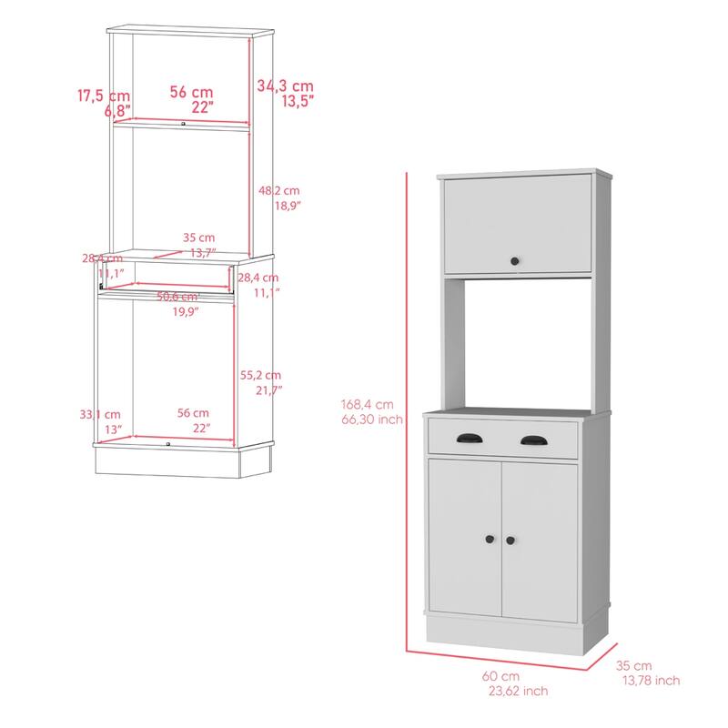 Compact Kitchen Pantry Cabinet Microwave Stand, Engineered Wood and Particle Board