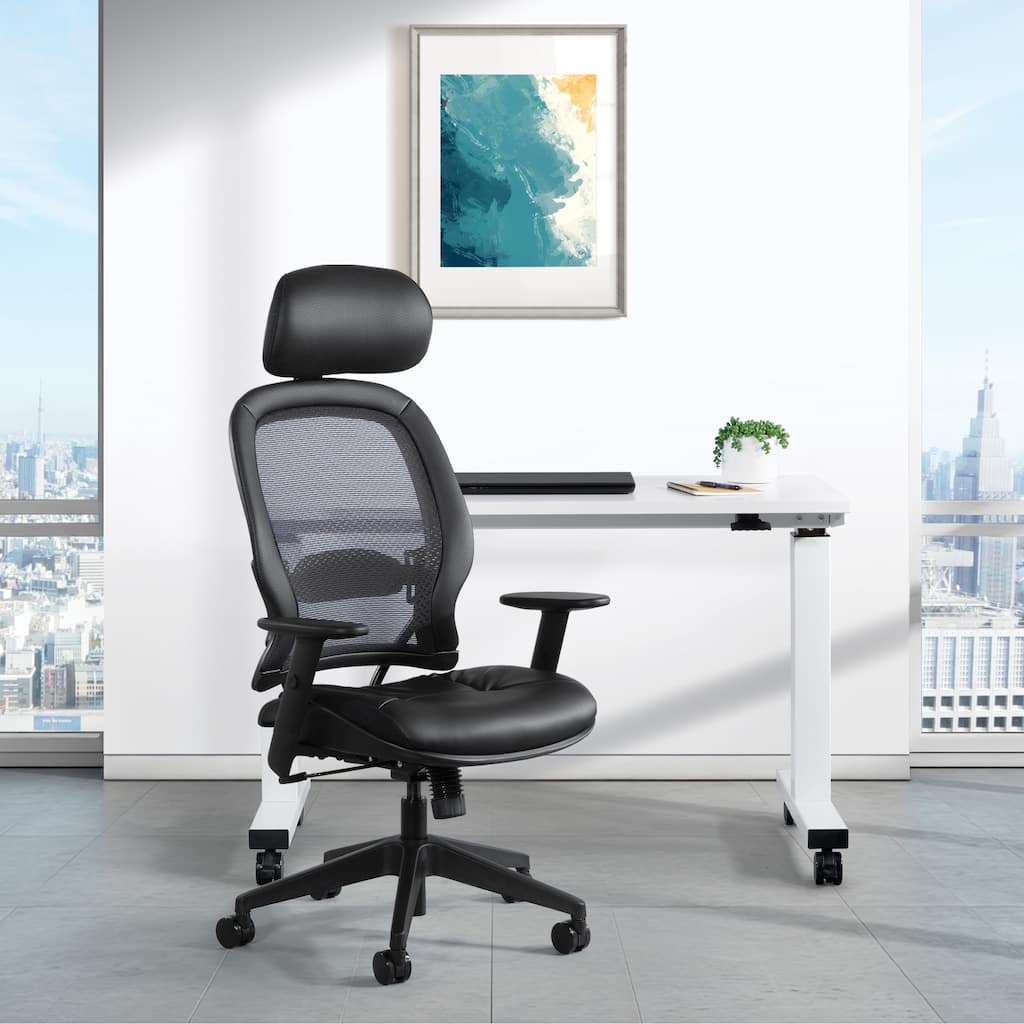 Office Chair with Bonded Leather Seat and Adjustable Headrest