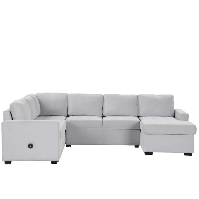 108.3'' Spacious U-Shape Sectional Sofa for 6, Pull-Out Bed, Lounge Chair with USB & Type-C Ports