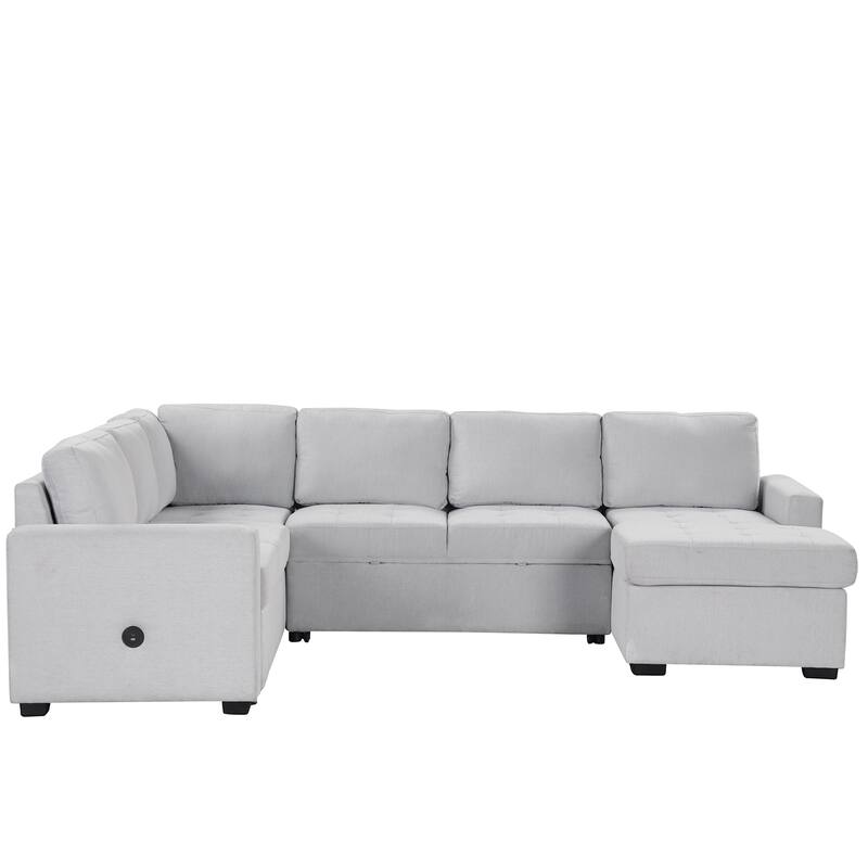 Modular Sectional Sofa Upholstered Convertible Sleeper Sofa with Ottoman