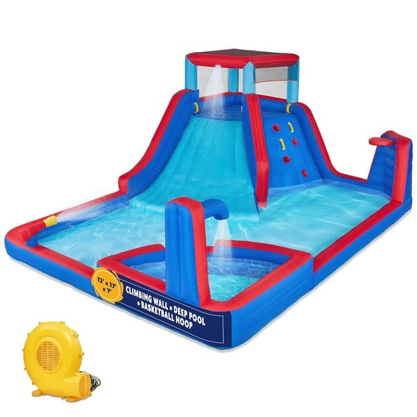 slide 2 of 20, Sunny & Fun Four Corner Inflatable Water Slide Park Kids - Blue