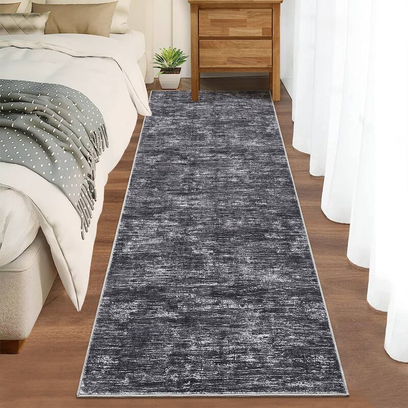 Rugs for Living Room Modern Abstract Area Rug Non-Slip Low Pile Accent Rug Soft Foldable Solid Rug - 2'x6' - Dark Gray