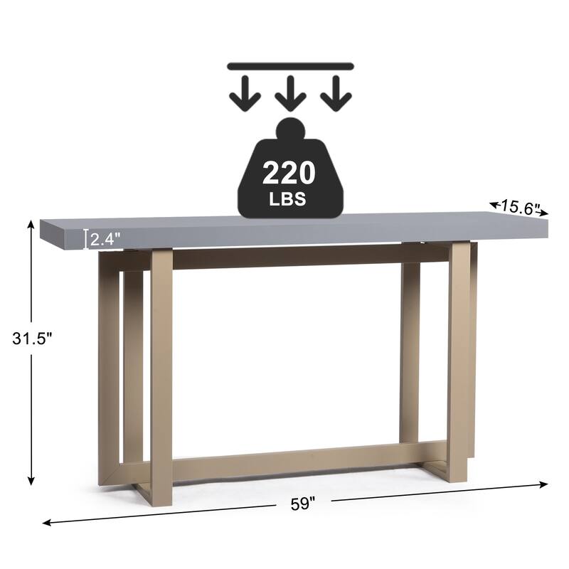 Modern Grey Entryway Console Table with Solid Pine Wood Frame Ideal for Living Room or Bedroom - 59” x 15.7” x 31.7”