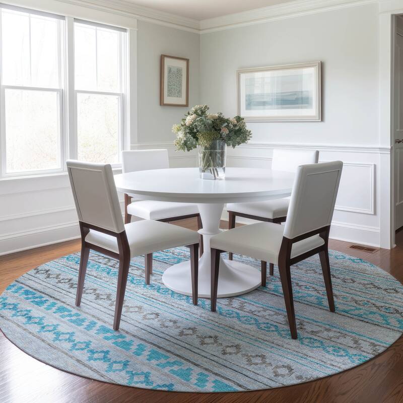 Premium Washable Super Soft Moroccan Boho Mayfield Rug - Turquoise - 8' x 8' - Round