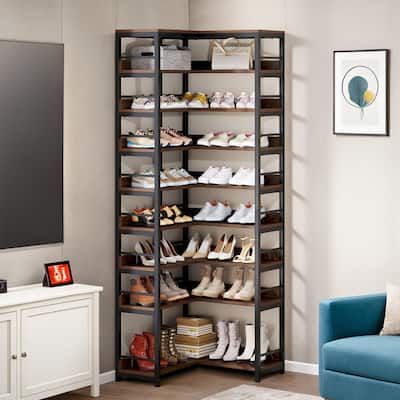 9-Tier Corner Shoe Rack, Freestanding Shoe Storage Shelf
