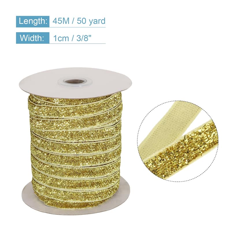 Metallic Glitter Velvet Ribbon 3/8 Inch x 50 Yard Single Face Ribbon - Light Gold