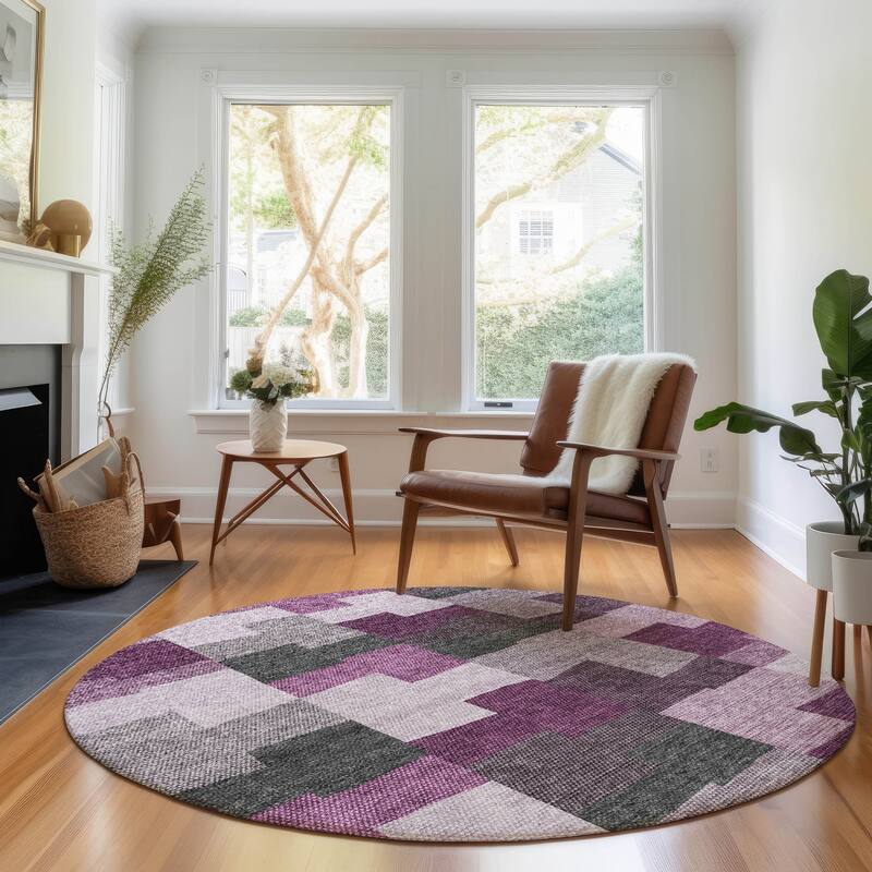 Premium Washable Super Soft Contemporary Mayfield Rug - Merlot - 8' x 8' - Round