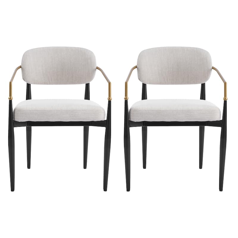 Christopher Knight Home - GlamCore Modern Upholstered Metal Base Dining Chairs with Gold Accents - Set of 2 - Beige+Black,Gold