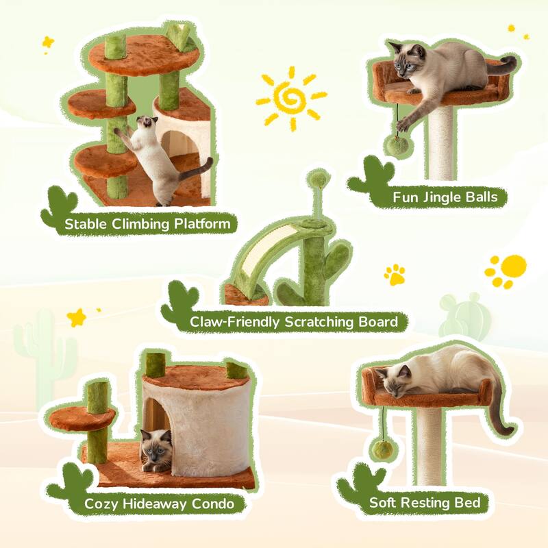 Cactus Cat Tree, Multi-Level Cat Tower with Scratching Posts, 36.6" - N/A