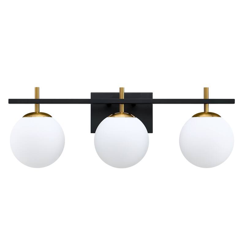3-Light Black Vanity Light with Globe Shades - 24'' W