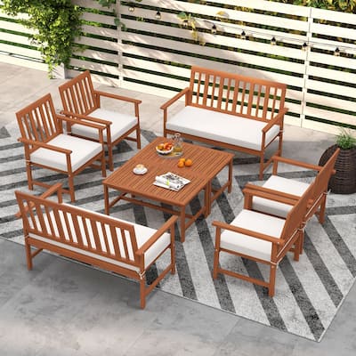 Gymax 8-Piece Acacia Wood Patio Conversation Set Outdoor Furniture Set