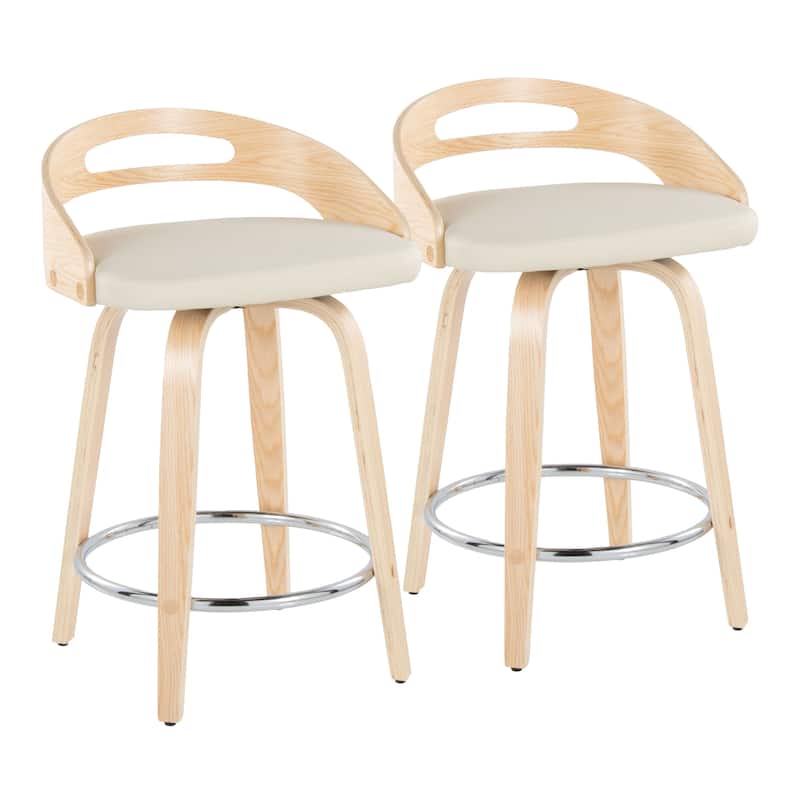 Carson Carrington Sadie 24" Fixed-Height Counter Stool with Bent Wood Legs & Round Footrest (Set of 2)