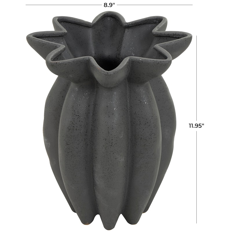 Black Ceramic Speckle Textured Vase with Tulip Style Opening