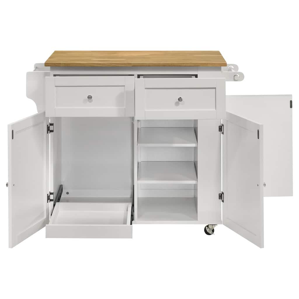 Jalen 3-door Kitchen Cart with Casters Natural Brown and White