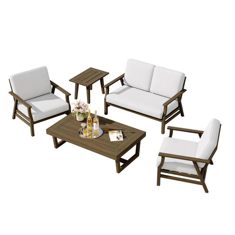 5-Piece Teak Outdoor Conversation Set with Tables.
