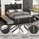 preview thumbnail 12 of 16, Queen Size Upholstered Bed w/ Trundle Bed & 2 Drawers,Modern Platform Bed w/ Gold Decoration, Night Light & USB Charger, Beige