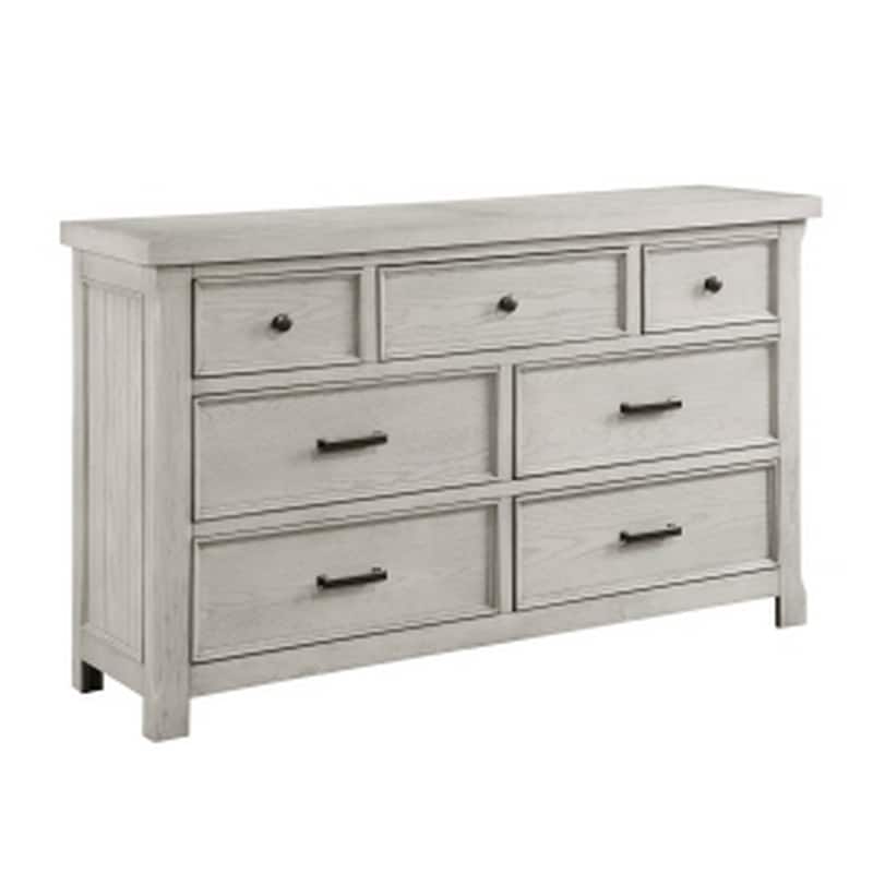 Myna 67 Inch Wide Dresser, 7 Drawers, Rustic Farmhouse White Oak Veneer