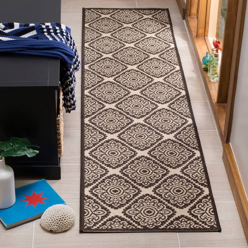 SAFAVIEH Linden Sharron Indoor/ Outdoor Waterproof Patio Backyard Rug - 2'2" x 8' Runner - Creme/Brown