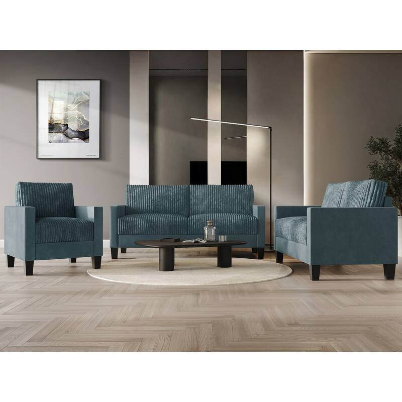 CraftPorch Corduroy Mid-Century Modern Velvet Upholstered 3-Piece Living Room Set