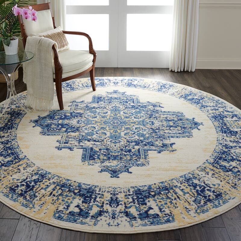 Nourison Grafix Distressed Vintage Medallion Area Rug - 8' Round - White