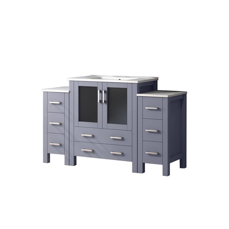 Volez Single Bath Vanity with Side Cabinets and White Ceramic Top - 54