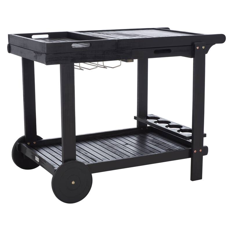 SAFAVIEH Outdoor Nallely Acacia Wood Tea Trolly - 24Wx39Dx30H