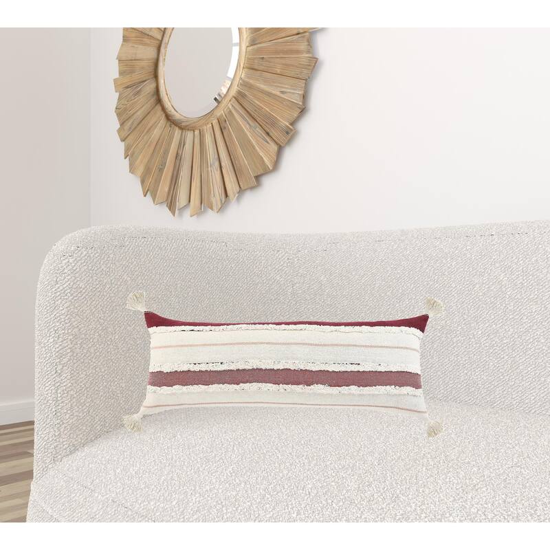 HomeRoots 14" X 36" Red And Off-White 100% Cotton Striped Zippered Pillow