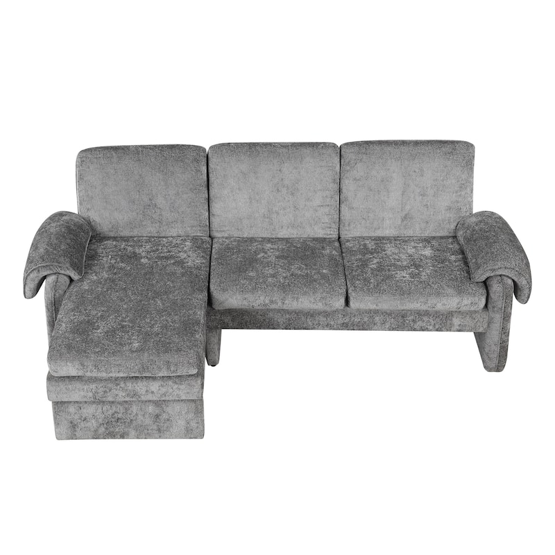 94.1" Convertible Futon Sofa Bed, Adjustable Backrest, Reversible Chaise, Detachable Pillows, Gray Chenille, Living Room