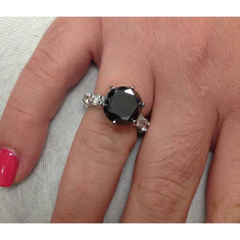 8CT Treated Black & White Diamond Eternity Engagement Ring Solid White Gold