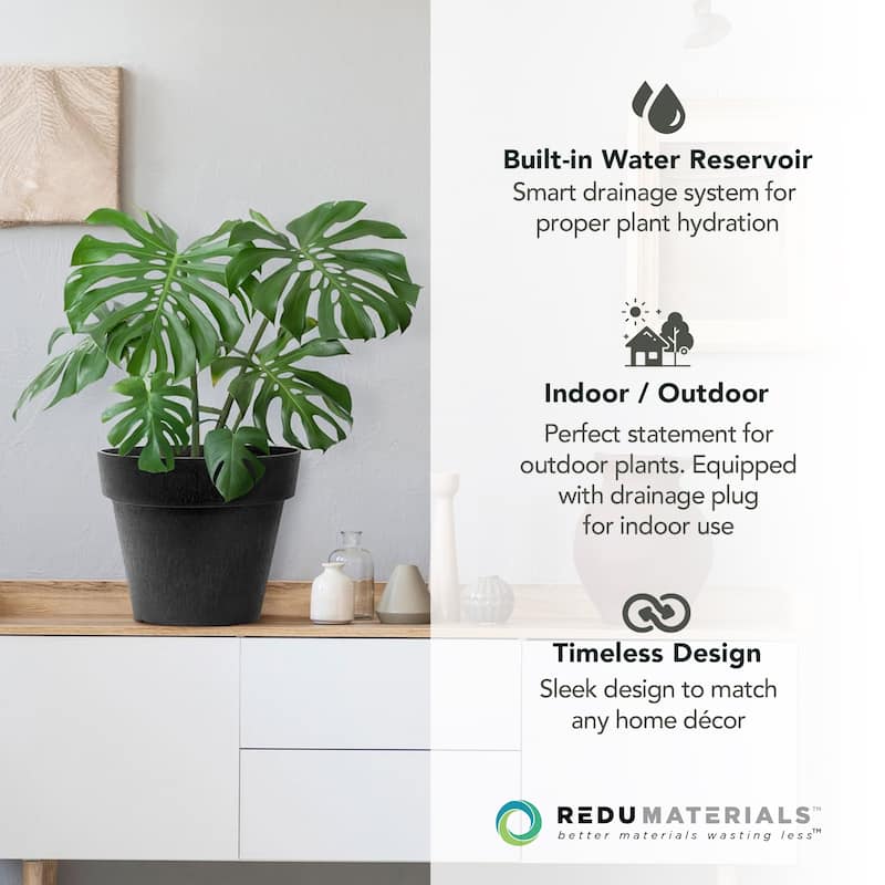 Tierra Verde Baritone Planter, Indoor Outdoor Self Watering Pot, 18"W x 16"H