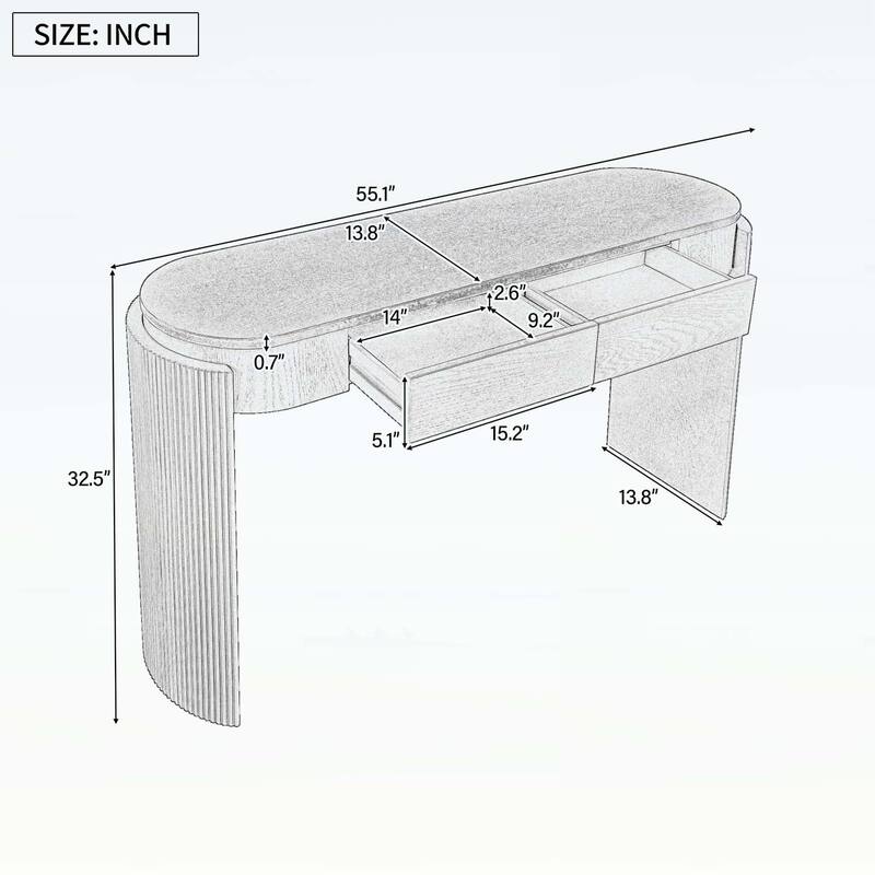 Console Table with Fluted Legs,Oval Top and 2 Drawers for Modern and Elegant Living Spaces