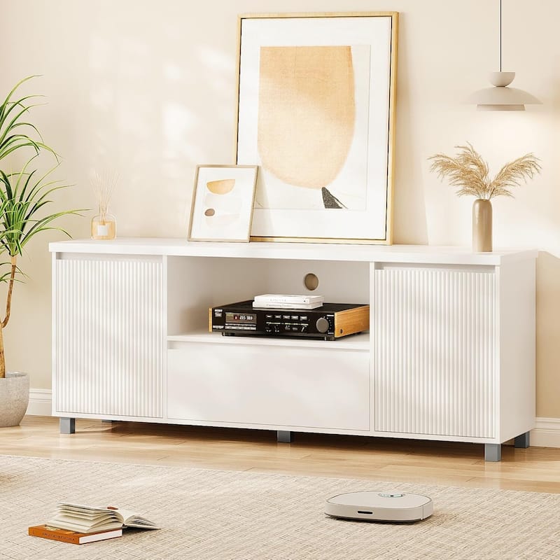 Modern Fluted TV Stand for TVs Up to 70" for Living Room - N/A - White
