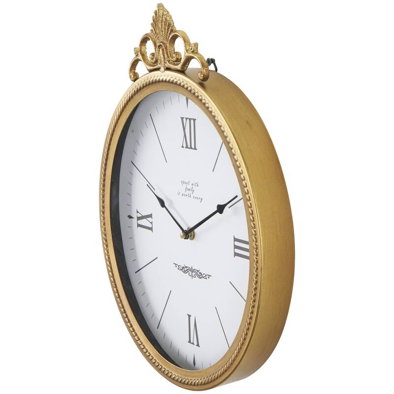 Metal Antique Inspired Decorative Wall Clock with Scrolled Finial - Gold - Roche River Decor