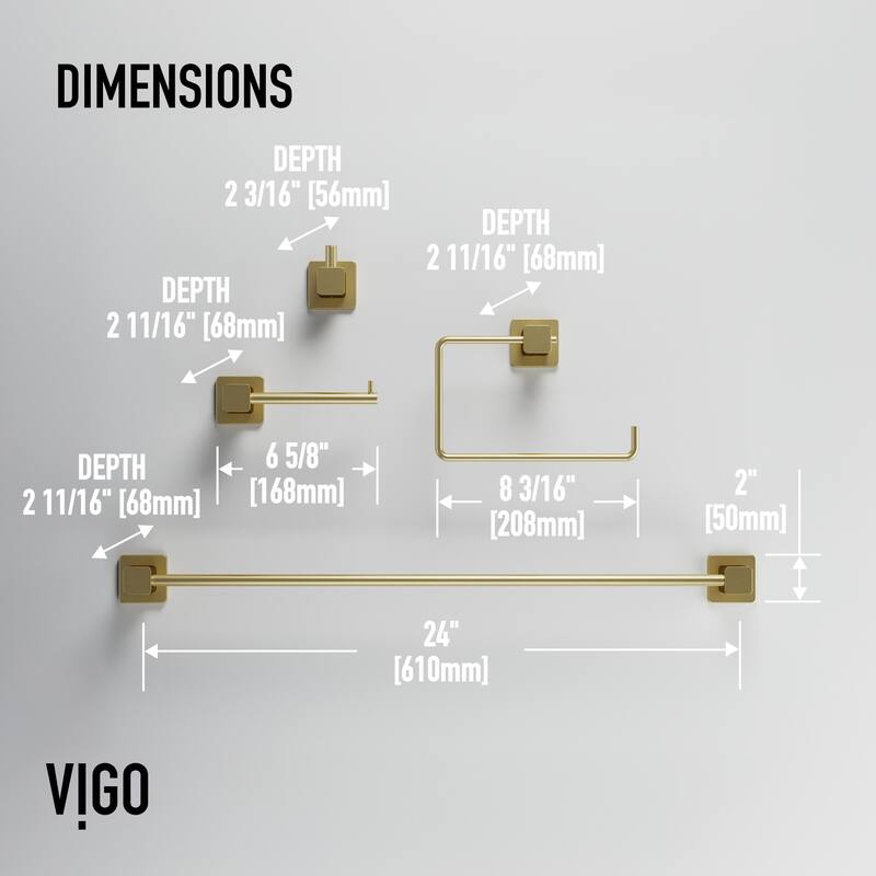 VIGO Meridian 4-Piece Bathroom Hardware Accessory Set with 24 in. Towel Bar, Toilet Paper Holder, Hand Towel Holder, Hook