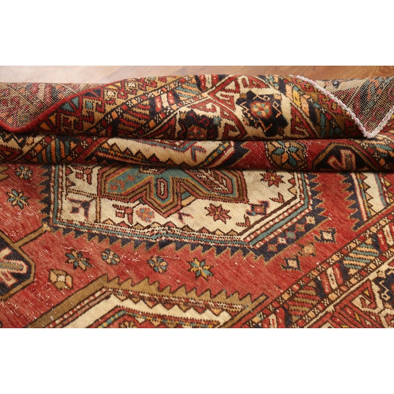 Hand Knotted Oriental 100% Wool Carpet Traditional Geometric Oranges & Rust Bakhtiari Area Rug - 10' 7'' X 4' 6''