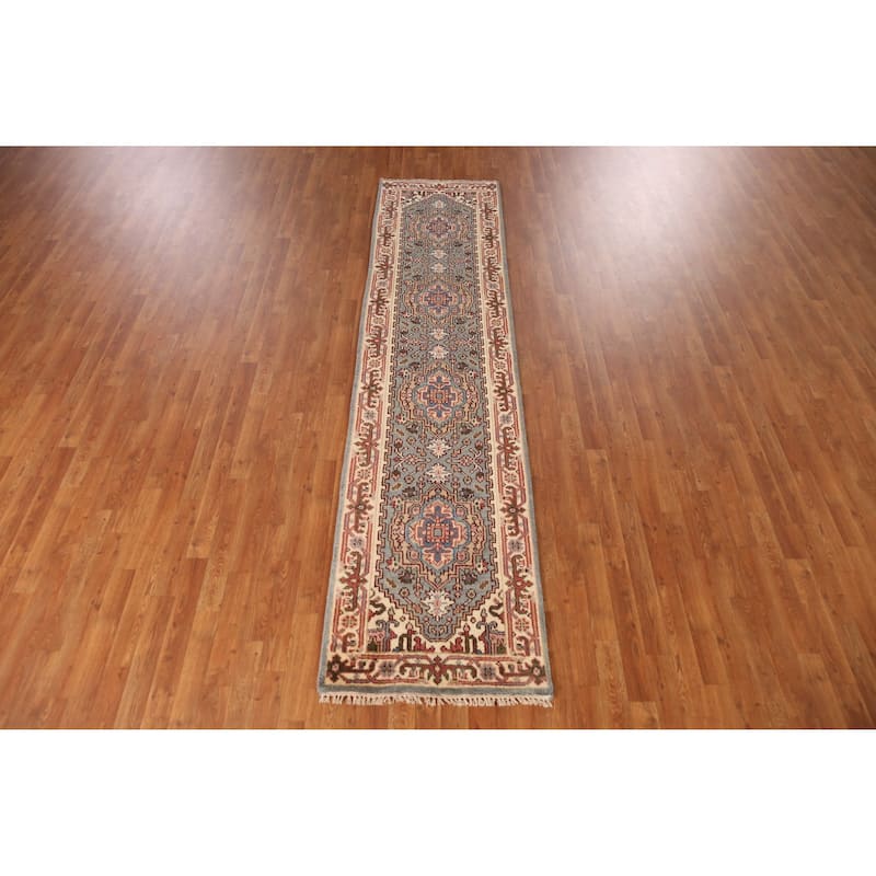 Geometric Heriz Serapi Indian Runner Rug Handmade Wool Carpet - 2'5" x 10'1"