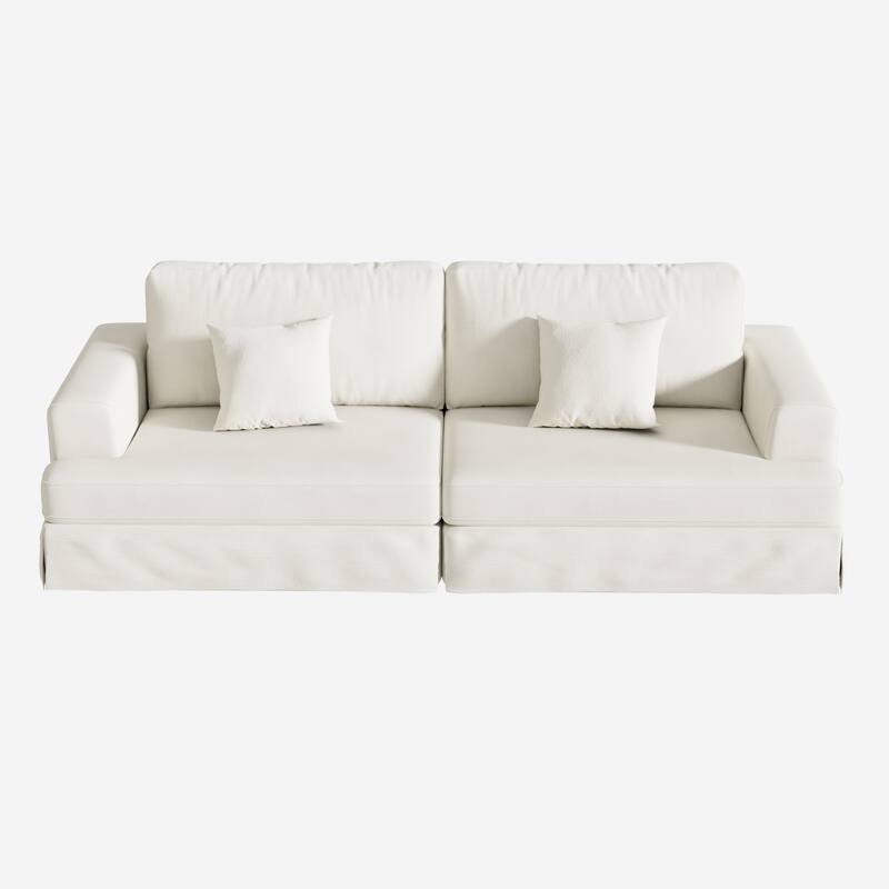 HomeRoots 94" White Chenille Modular Stainless Steel Sleeper Sofa With Toss Pillows